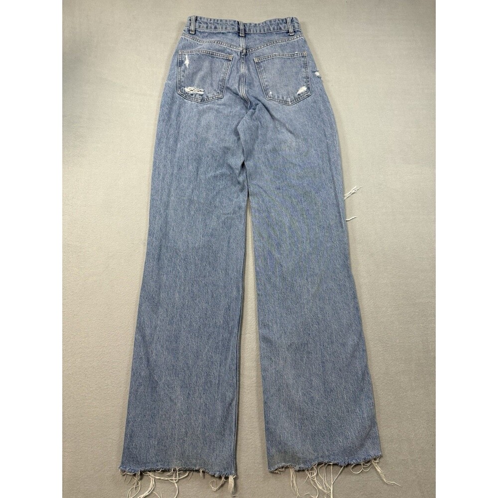 Zara Distressed Wide Leg Jeans Raw Hem Ripped Knee Blue Sz USA 4 EUR 36 - Picture 12 of 14